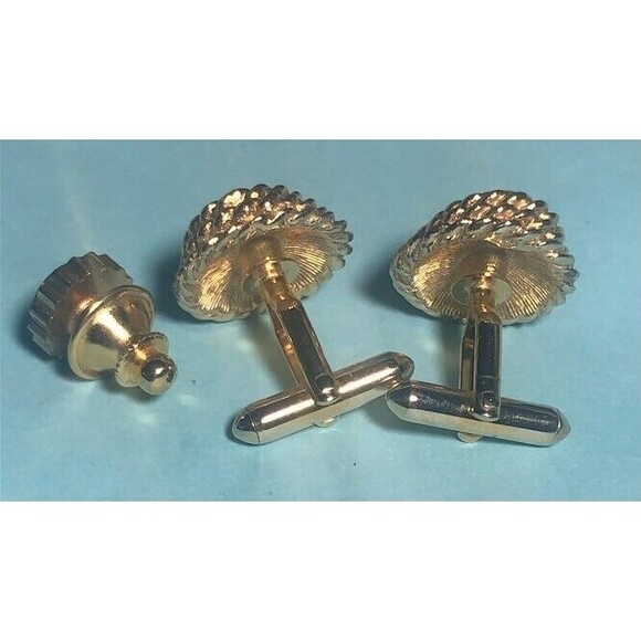 😸Tiger Eye Cufflinks & Matching Tie-tac, Set in braided Gold-tone wrap😸 - Picture 2 of 2